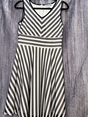 Danny & Nicole Black and White Striped Sleeveless Fit-and-Flare Dress